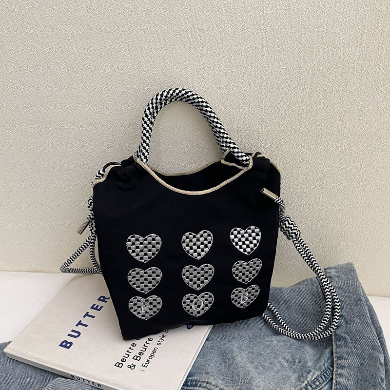 Ese Ball Chain Embroidery Love Shoulder Bag Shopping Bag Nylon Fashion Casual Portable Shoulder Messenger Bag