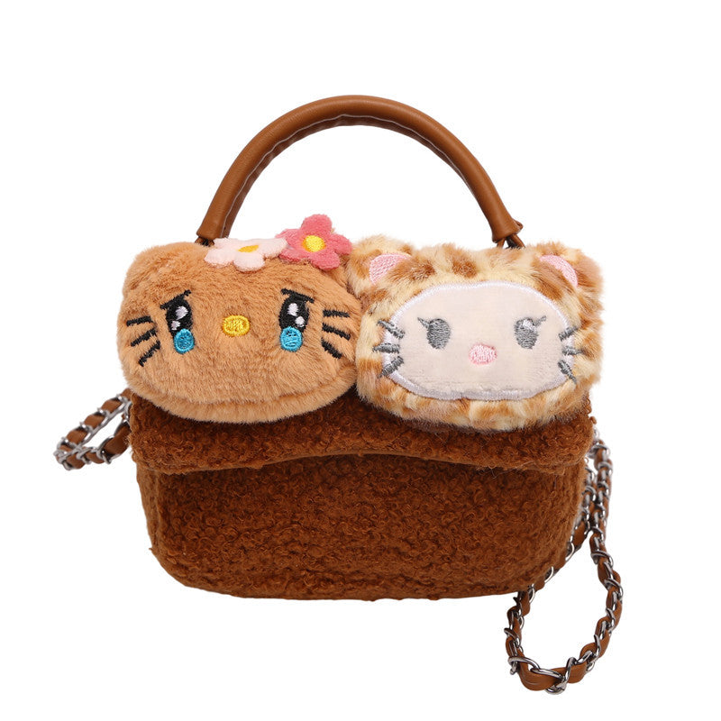 Cute Cartoon Flower Cat Plush Chain Shoulder Bag