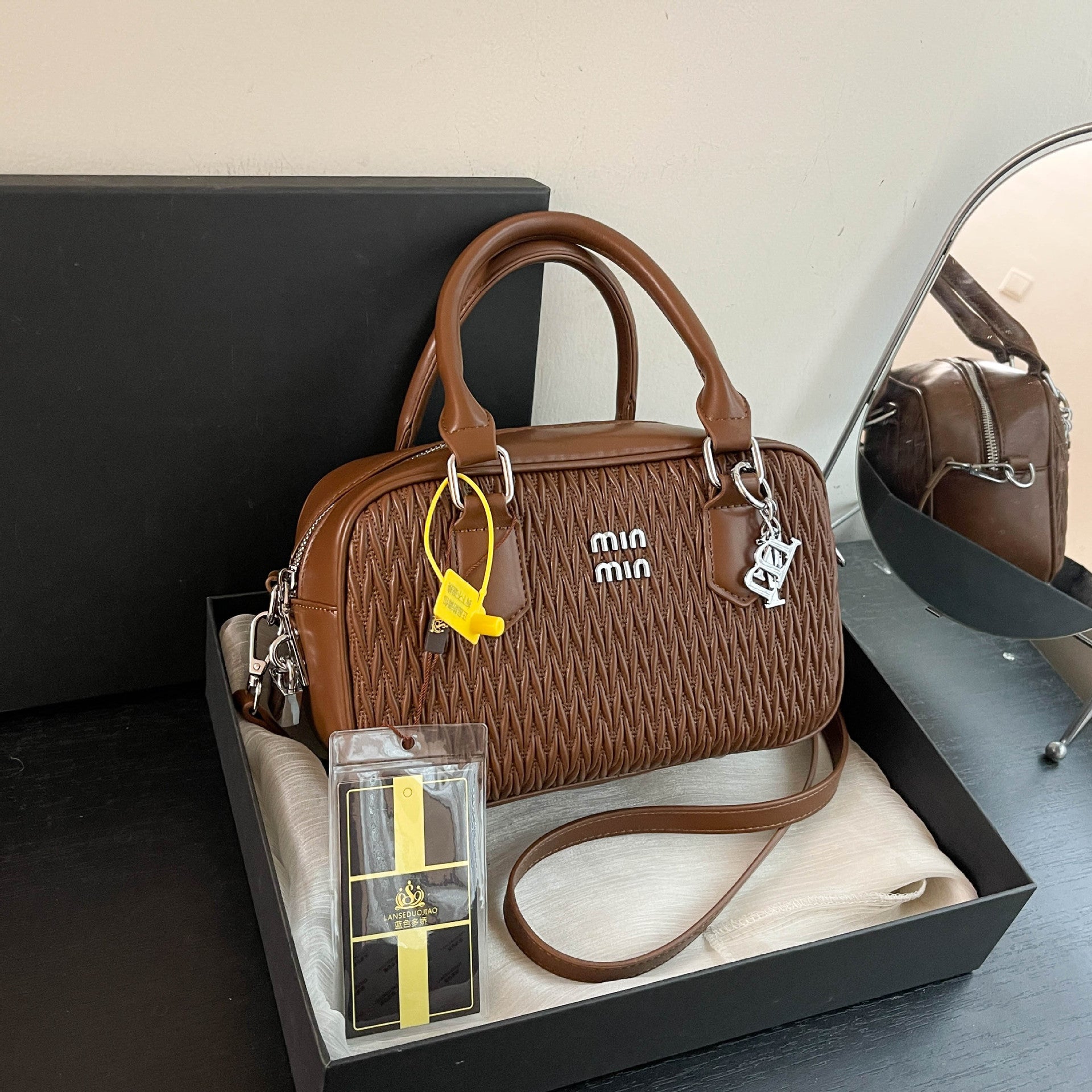 Niche Pleated Woven Square Shoulder Bag Small Handbag