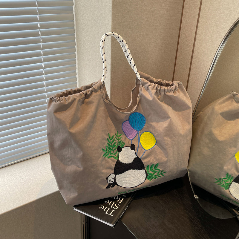 Panda Embroidery Eco Nylon Shoulder Bag