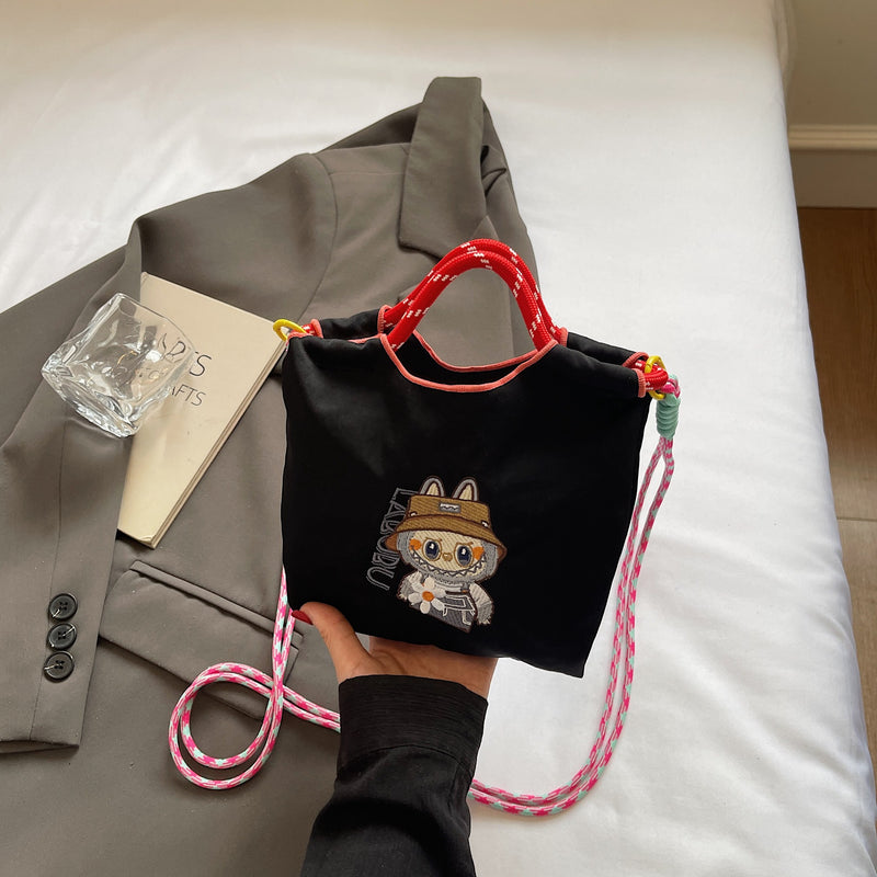 Niche Embroidery Drawstring Messenger Bag