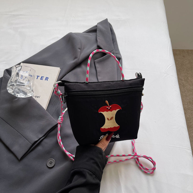 Apple Embroidered Nylon Messenger Bag for Women