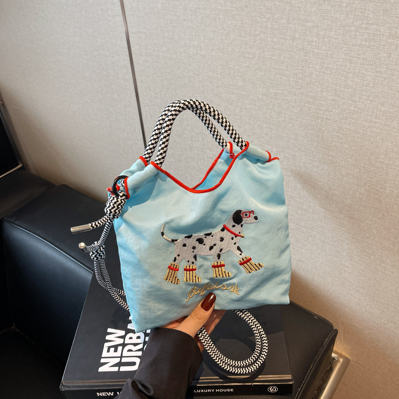 Cartoon Dog Embroidery Handbag Women's Shoulder Bag Fashion Nylon