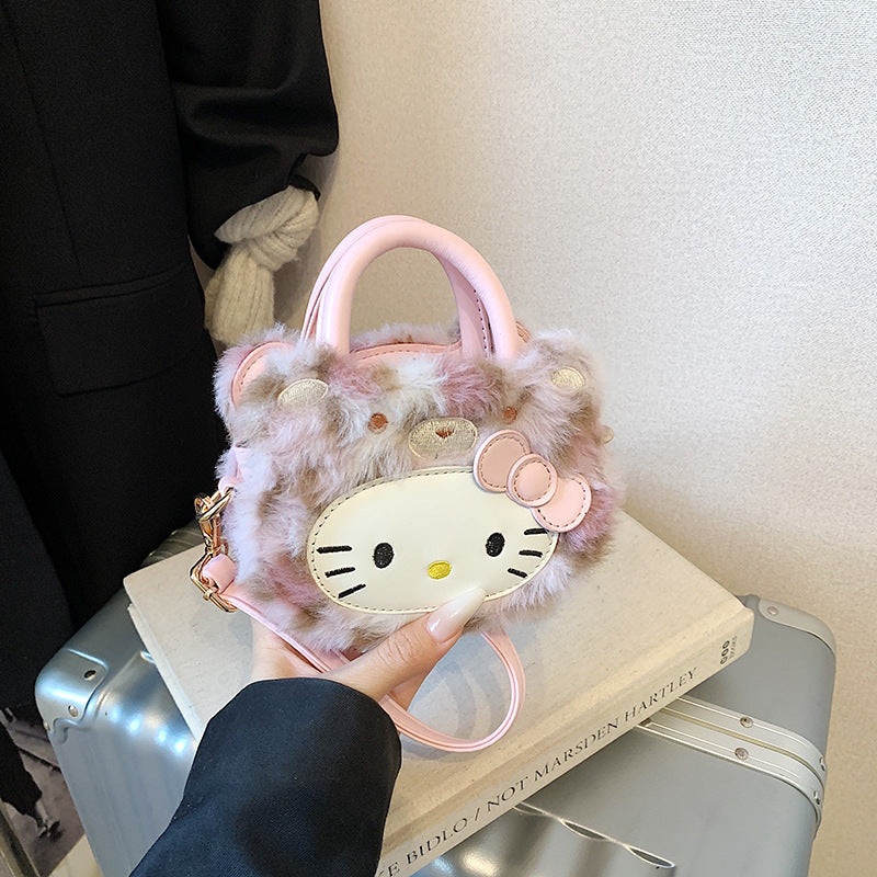 Cute Cat Girl Fluffy Messenger Bag Versatile Hand Carry