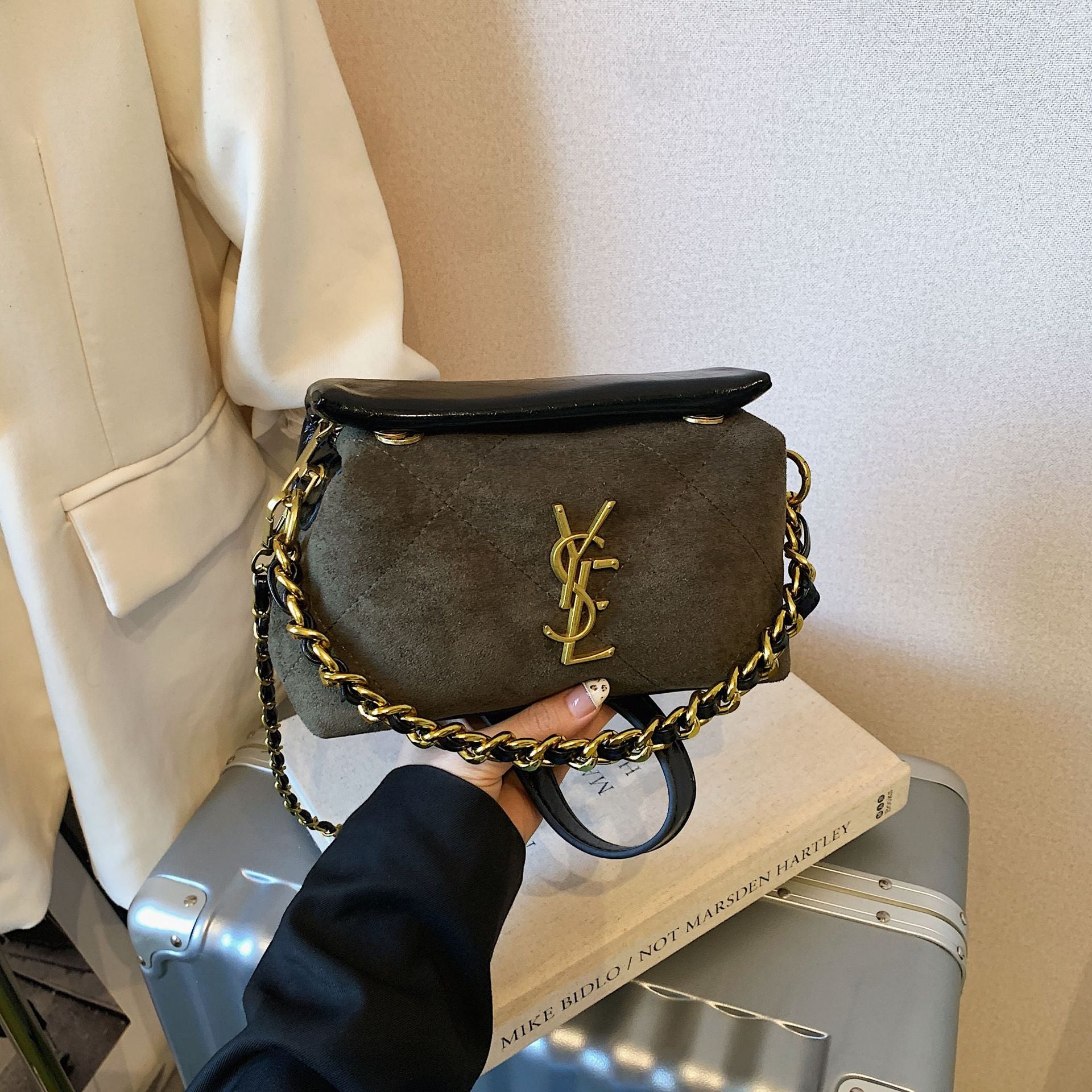 Luxury Suede Chain Shoulder Bag Small Square Crossbody