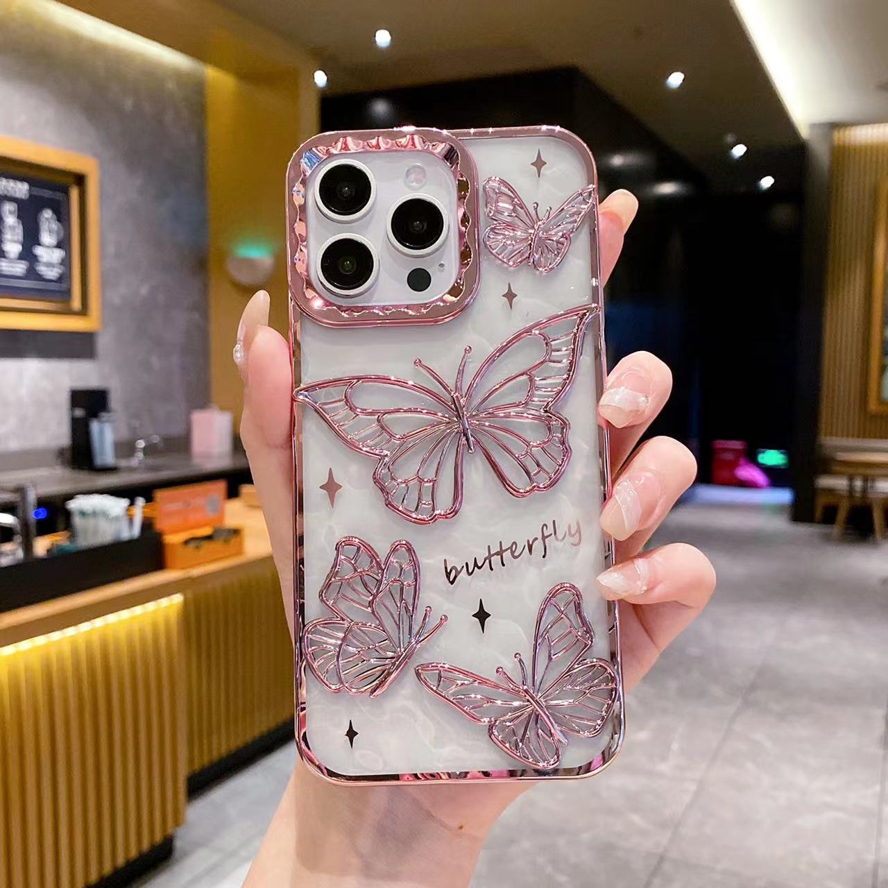 Electroplated 3D Bow Clear Case for iPhone 14 15 16 Pro Max