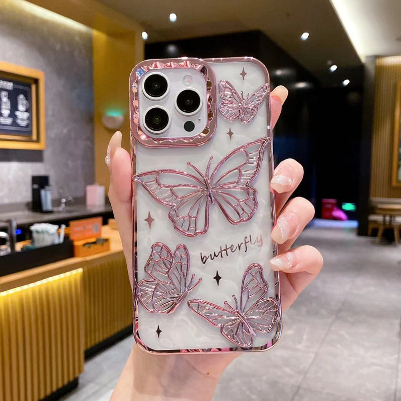 Electroplated 3D Bow Clear Case for iPhone 14 15 16 Pro Max