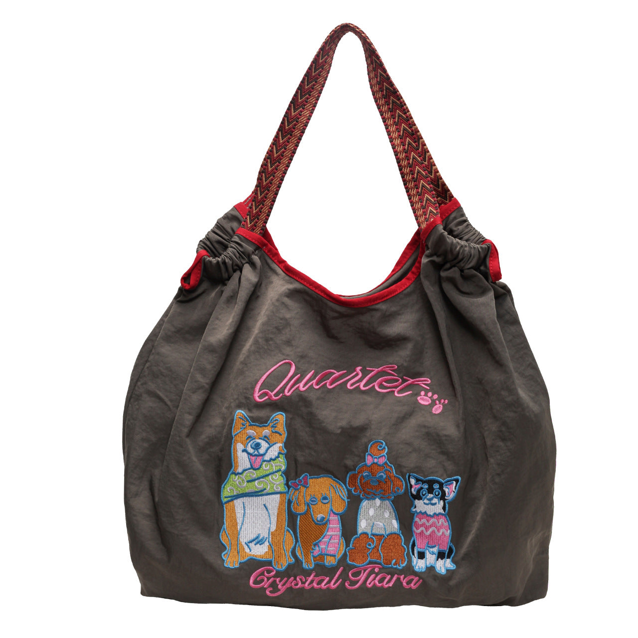 Shiba Inu Ball Chain Embroidered Cloth Bag Women's Large Capacity Shoulder Bag