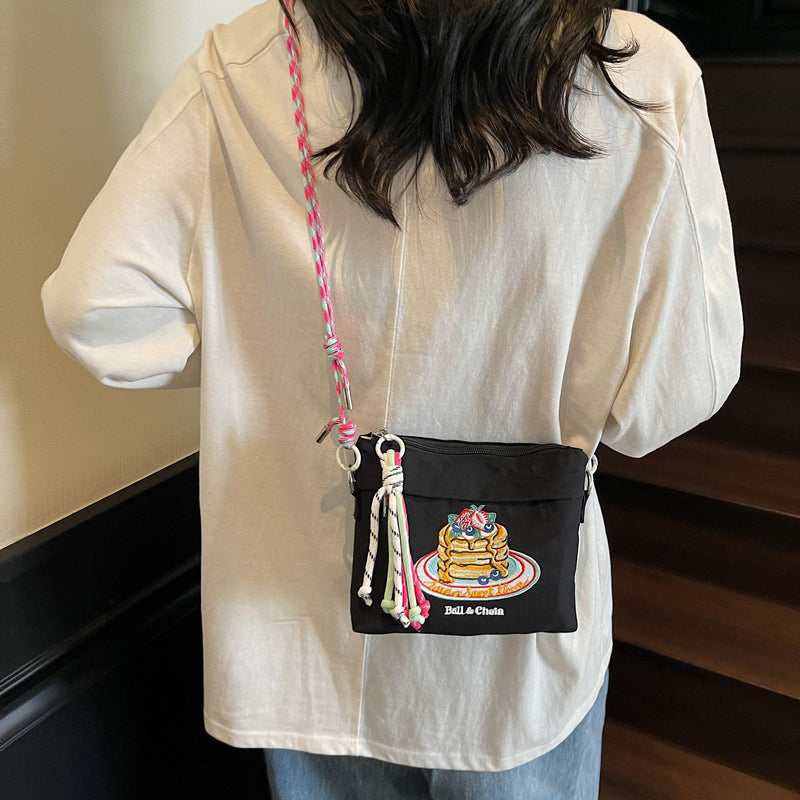 Ese Embroidered Cake Messenger Bag Ball Chain Waterproof Nylon Sweet Cute Shoulder Bag