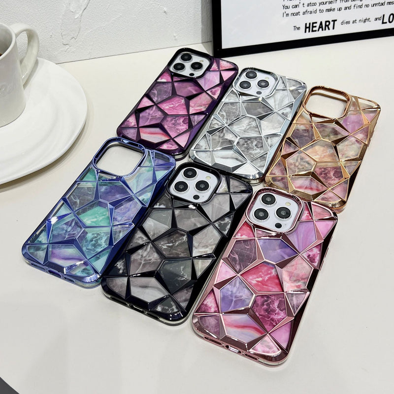 Electroplated Marble Diamond Case for iPhone 16 17 Pro Max