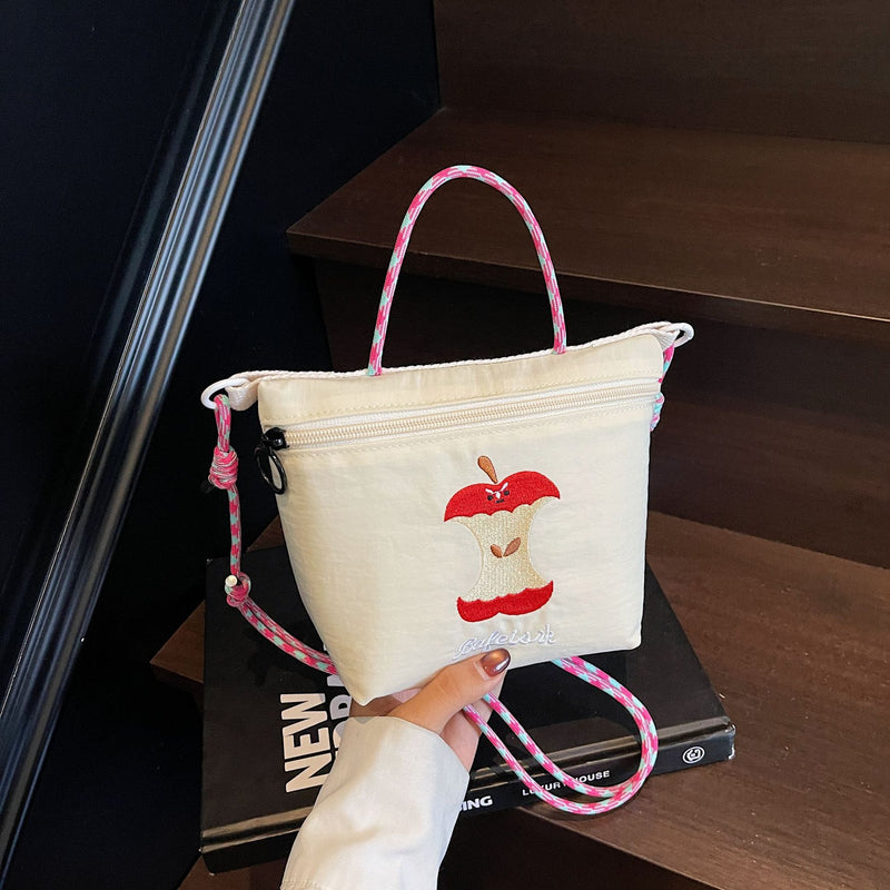 Apple Embroidered Nylon Messenger Bag for Women