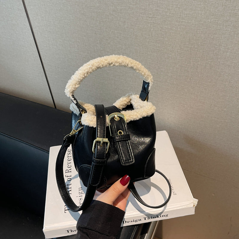 Retro Plush Splicing Shoulder Bag