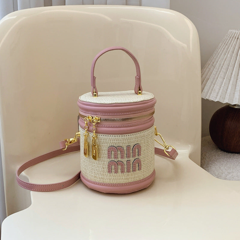 Woven Cylinder Crossbody Bag Women's Shoulder Handbag