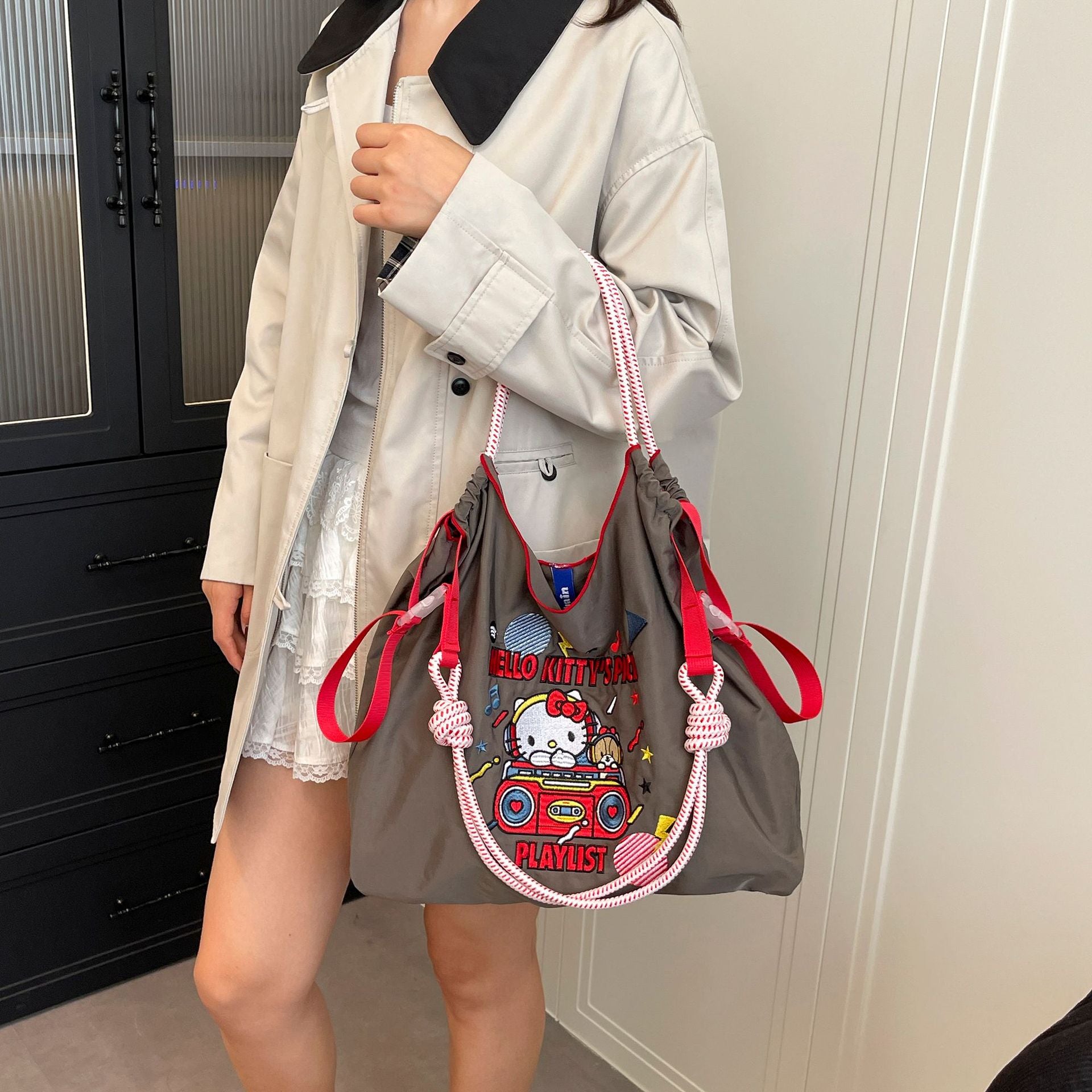 Embroidered Cat Handbag Women's Shoulder Bag Shopping Bag