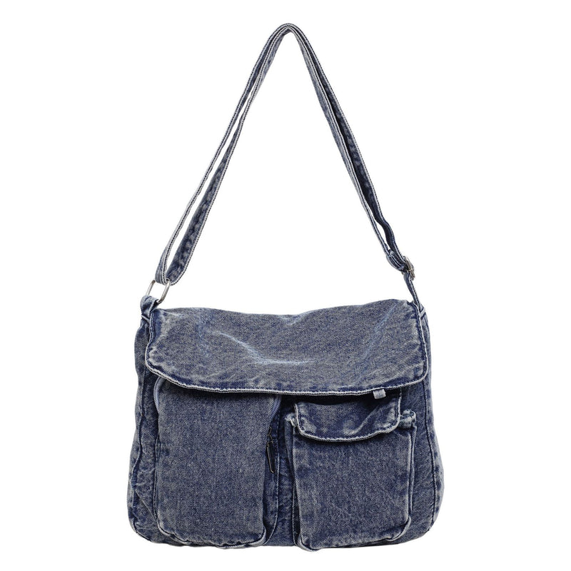 Retro Denim Messenger Bag Street Trend Casual Large Capacity Commuter Shoulder Bag