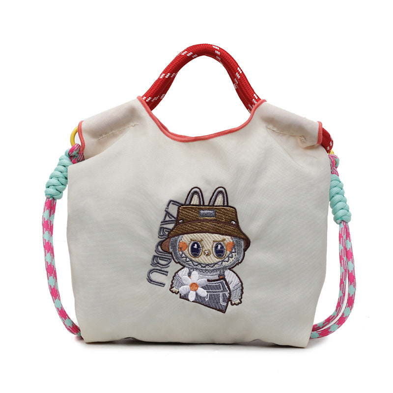 Niche Embroidery Drawstring Messenger Bag
