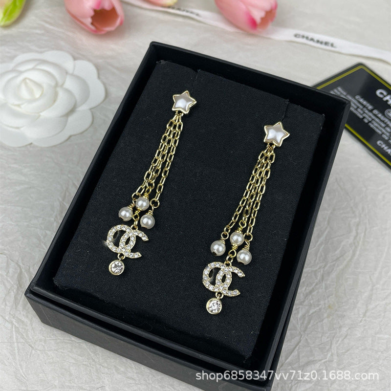 Star Double C Diamond Stud Earrings - Celebrity Style Antique Design