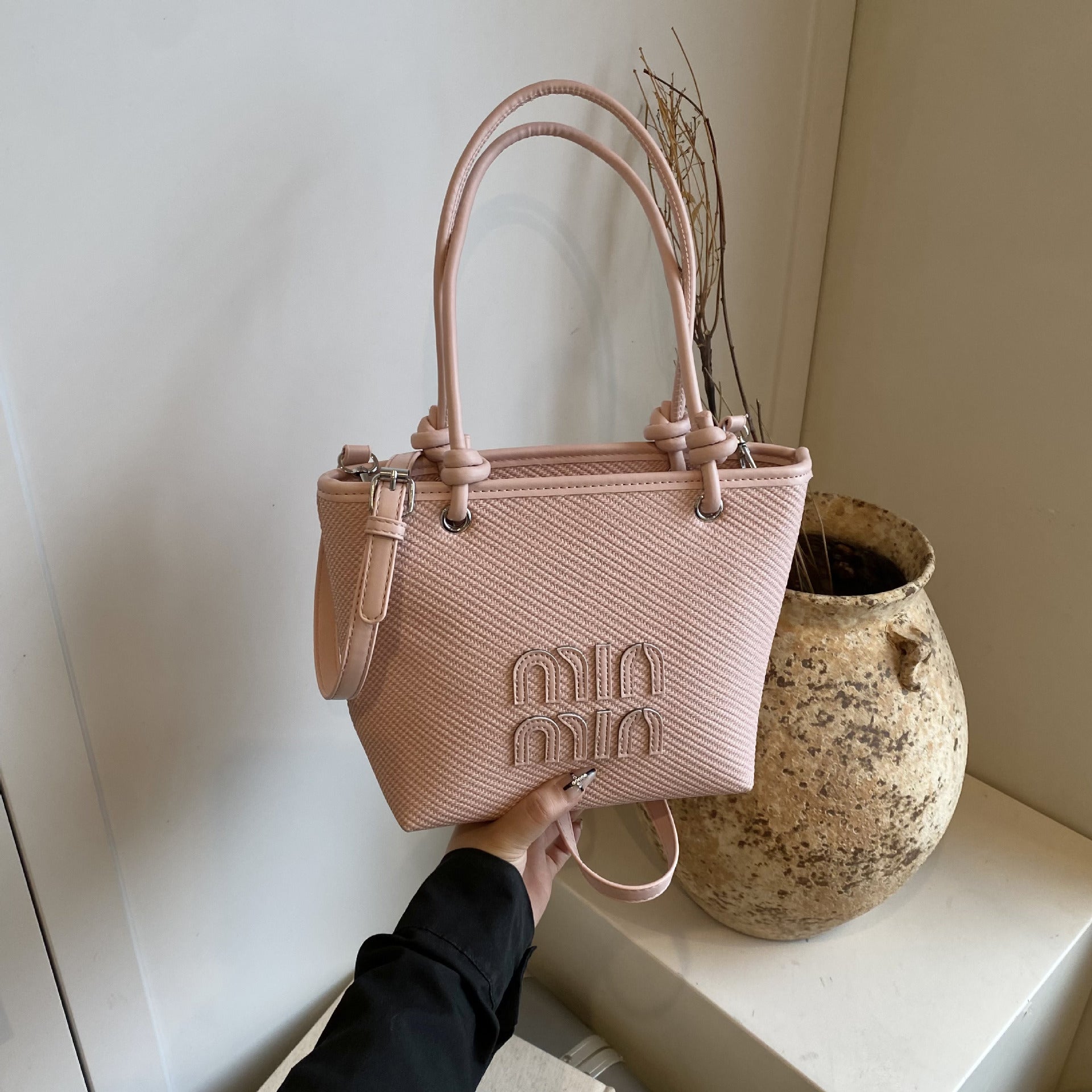 Miu Luxury Woven Tote Bag Women's Shoulder Basket Bag