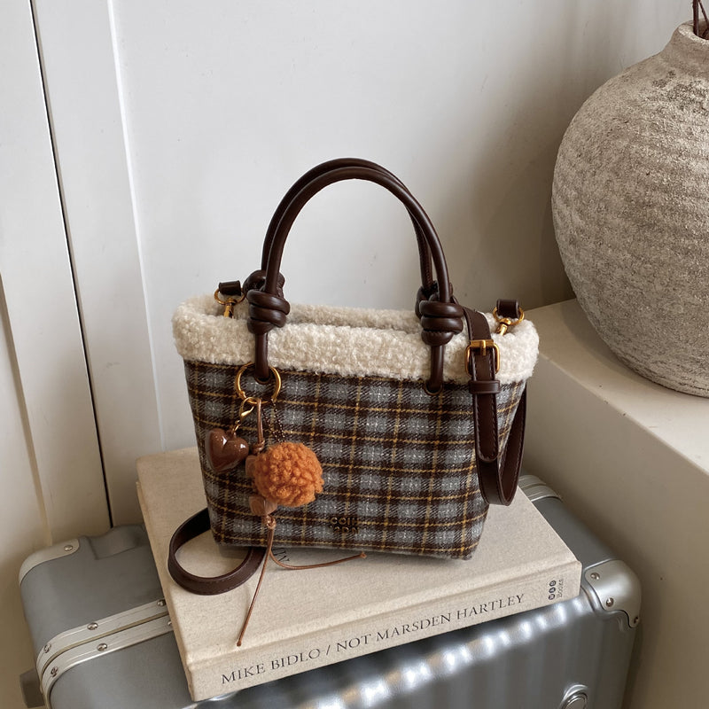 British Plaid Bucket Bag Women's Shoulder Bag Sweet Handbag