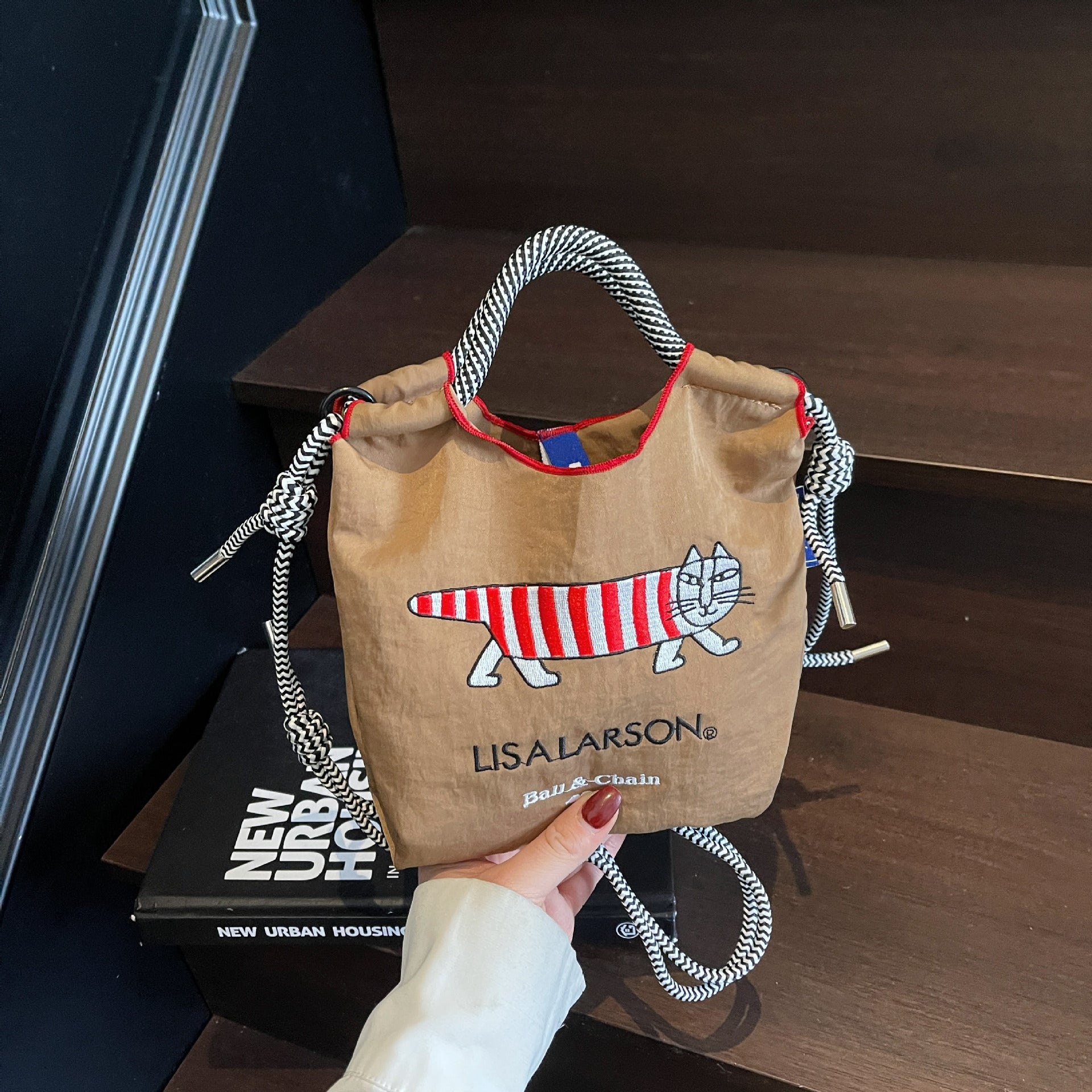 Cartoon Embroidery Ball Chain Shoulder Bag Women's Lightweight Nylon