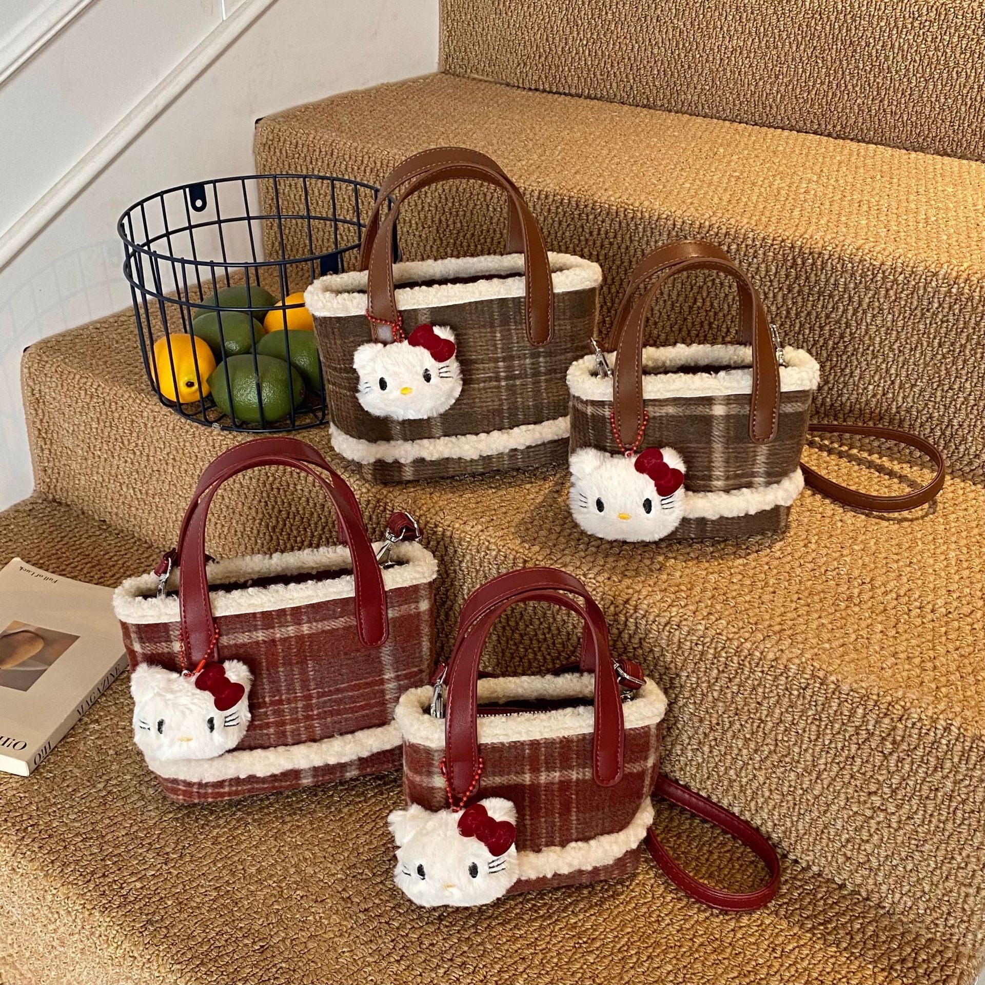 Cute Plaid Portable Bucket Bag Messenger Bag
