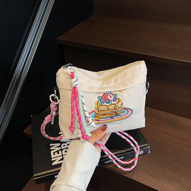 Ese Embroidered Cake Messenger Bag Ball Chain Waterproof Nylon Sweet Cute Shoulder Bag
