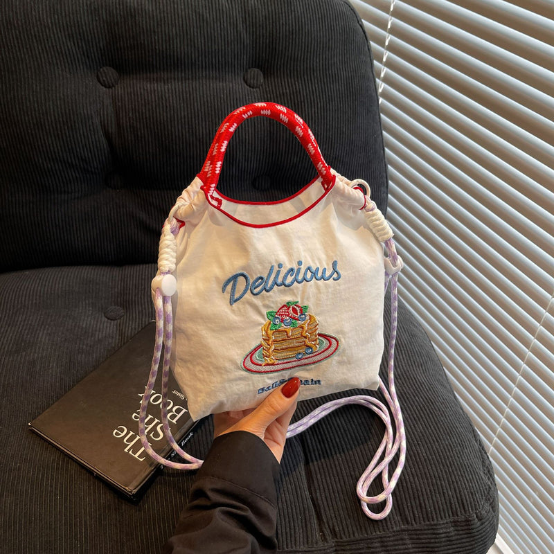 Ese Ball Chain Eco Shopping Tote Bag Cake Embroidered Nylon Messenger Bag