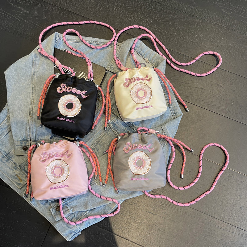 Embroidered Donut Messenger Bag with Ball Chain