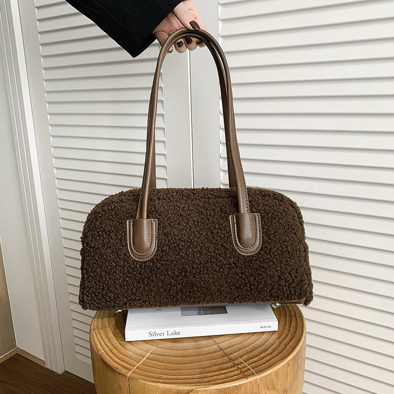 Niche Plush Splicing Armpit Bag Casual Versatile High-End Texture Light Luxury Commuter Bag Large-Capacity Handbag