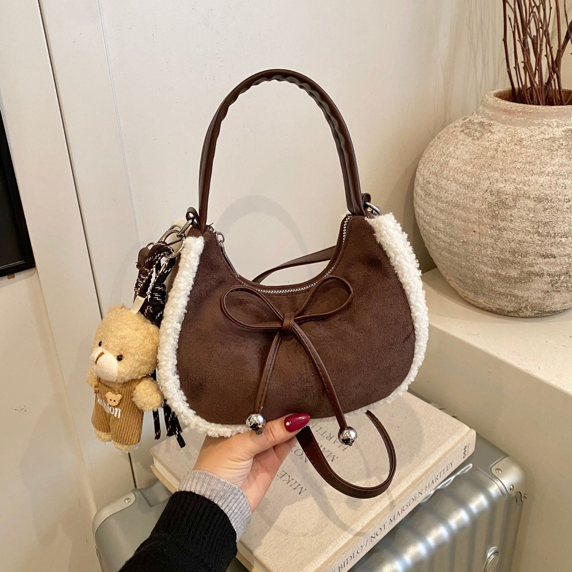 High-End Plush Splicing Messenger Bag
