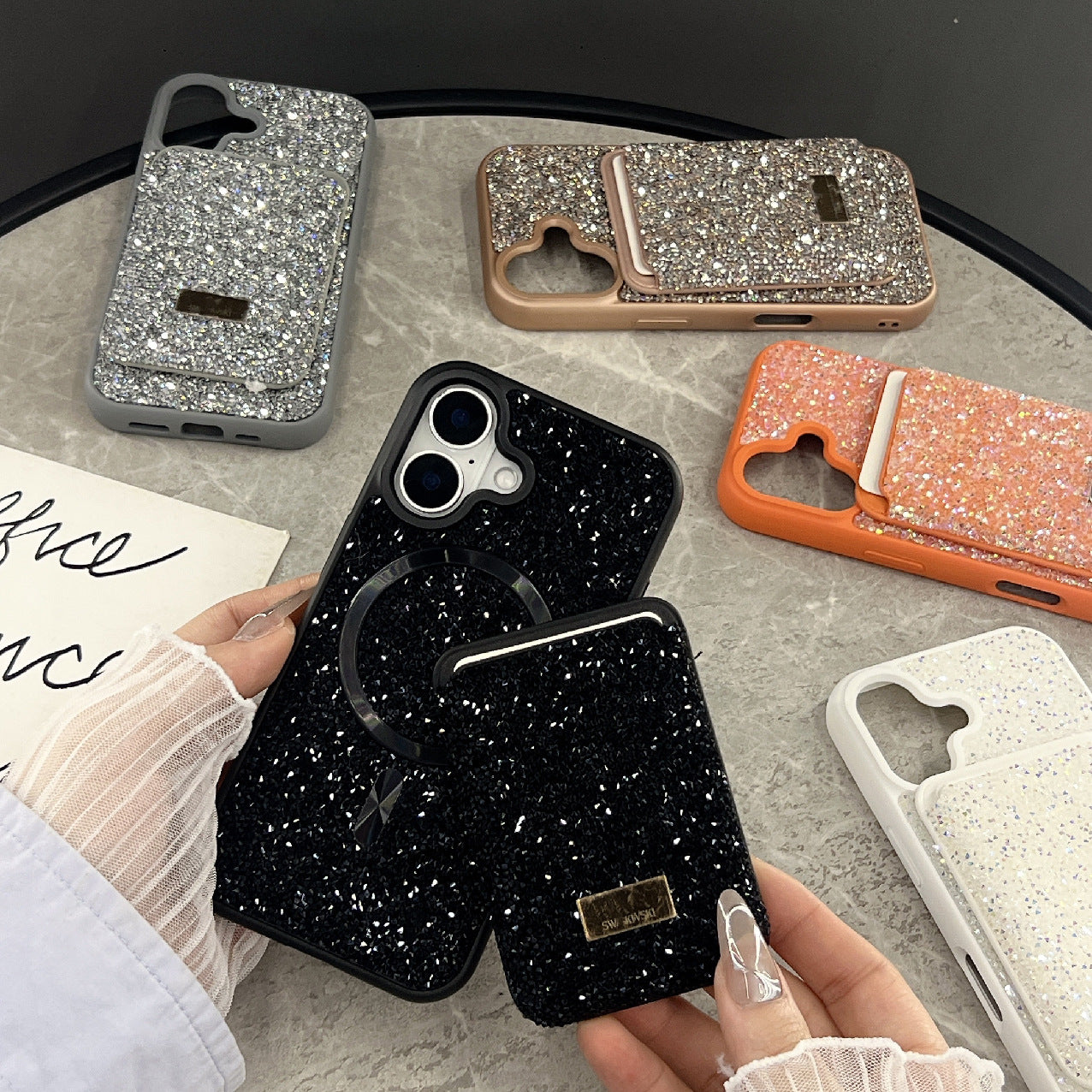 Light Luxury Rhinestone Magnetic Card iPhone 17 Pro Max Case