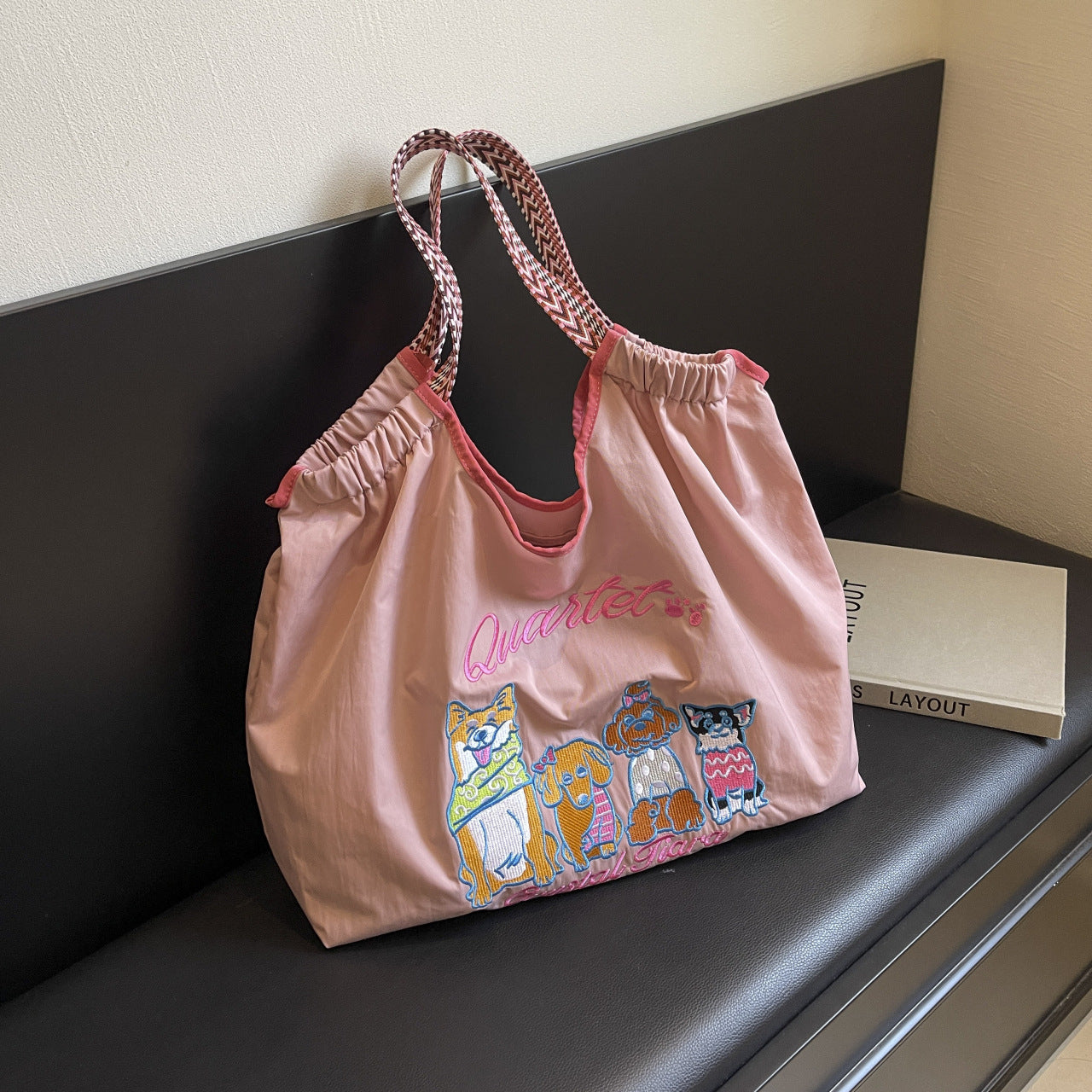 Shiba Inu Ball Chain Embroidered Cloth Bag Women's Large Capacity Shoulder Bag