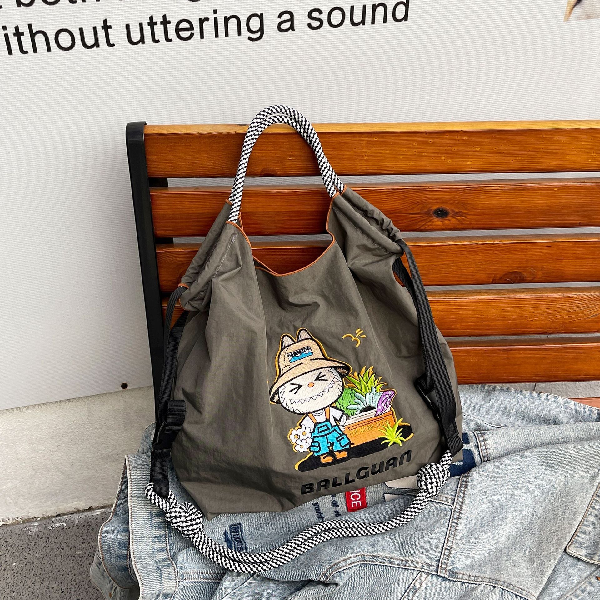 Embroidered Cartoon Tote Bag Large Capacity Shoulder Bag