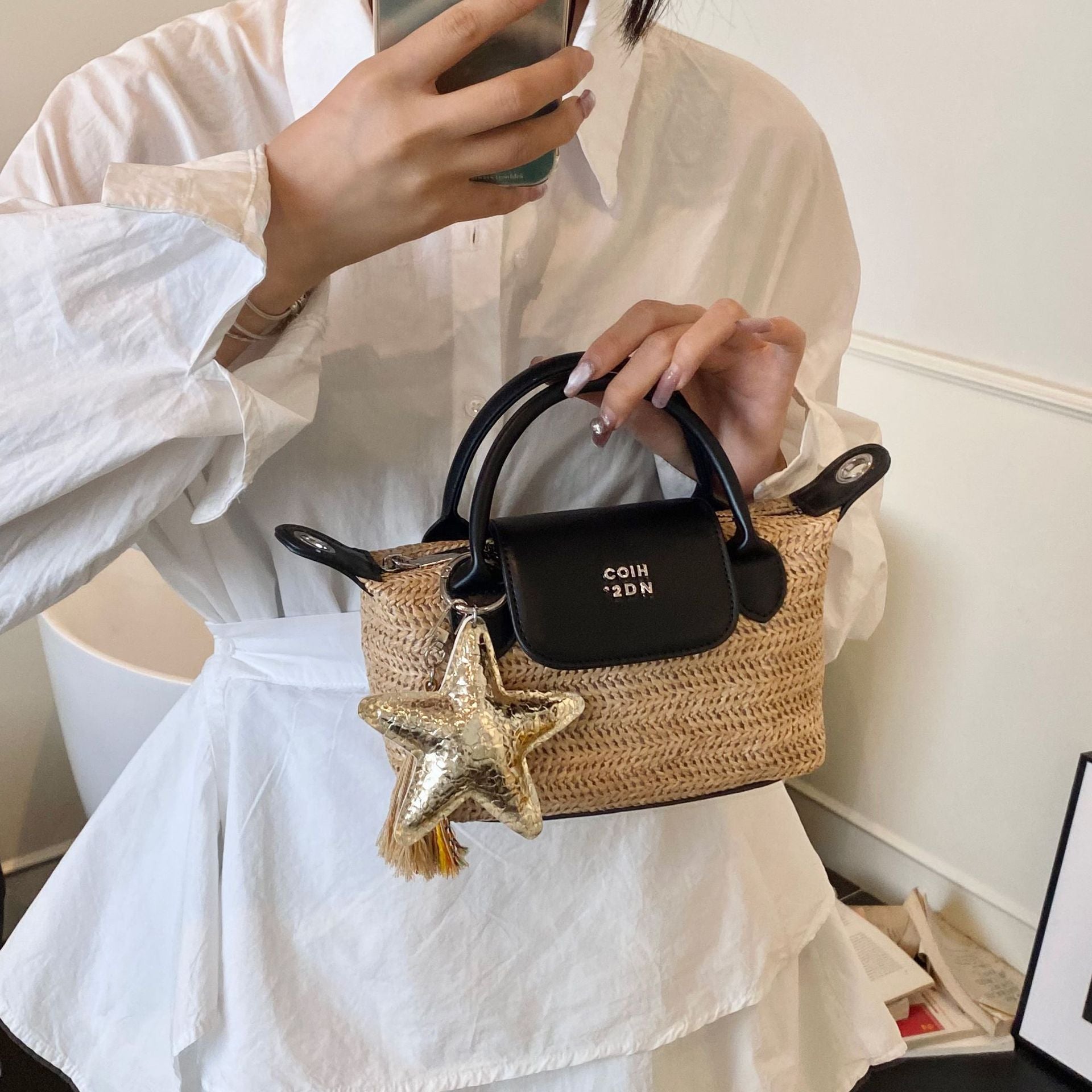 Light Luxury Rainbow Striped Woven Mini Shoulder Bag