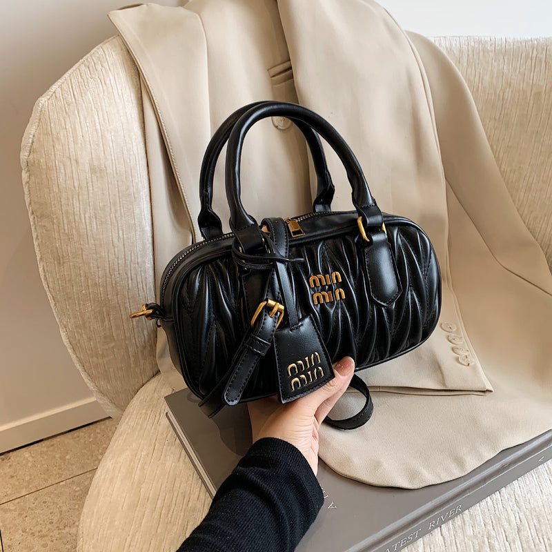 Luxury Pleated Embroidery Bowling Shoulder Bag
