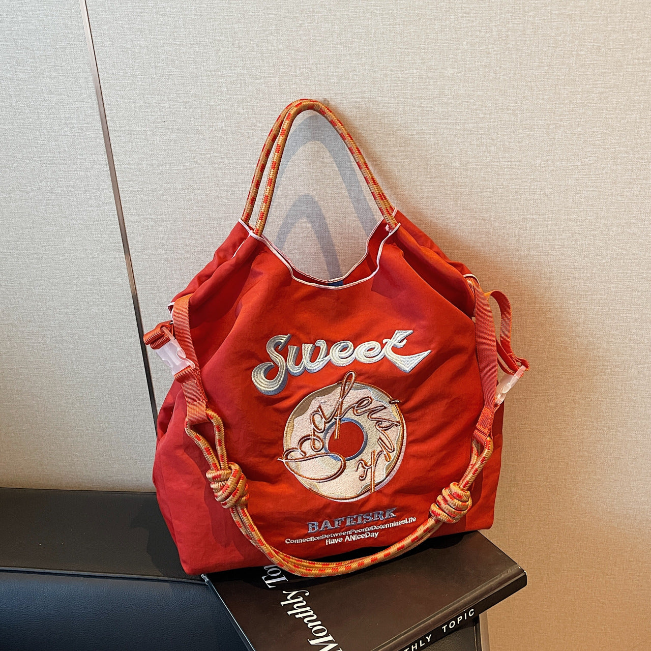 Ese Ball Chain Donut Embroidery Eco Shopping Bag Tote