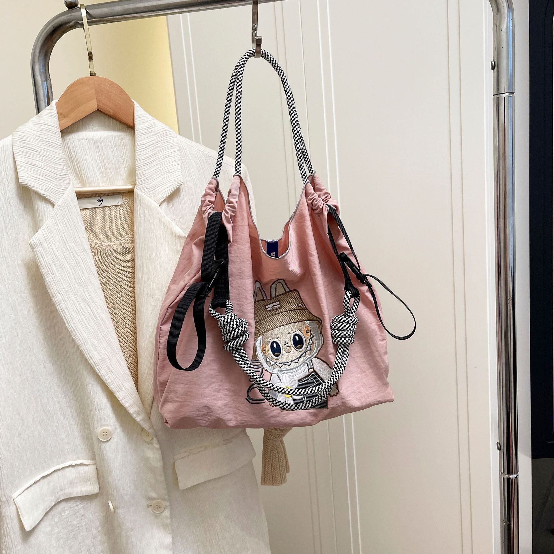 Embroidered Cartoon Tote Bag Large Capacity Casual Commuter Shoulder Crossbody