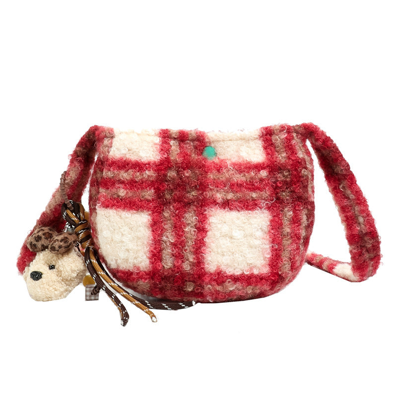 Retro Plush Shoulder Bag Trendy Messenger Saddle Bag