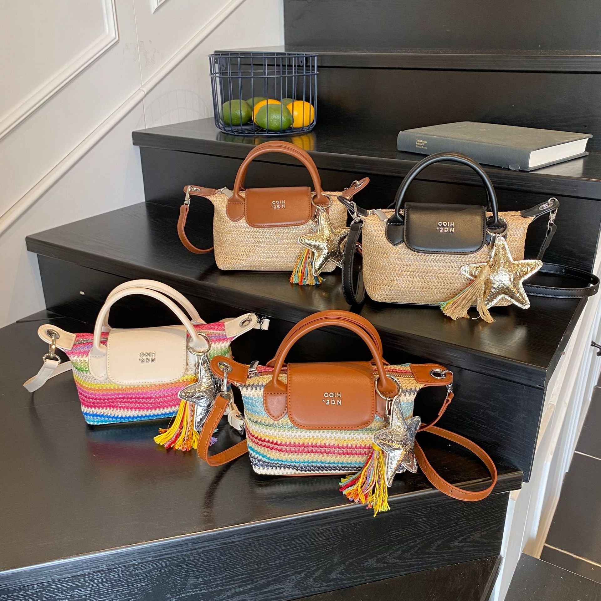Light Luxury Rainbow Striped Woven Mini Shoulder Bag
