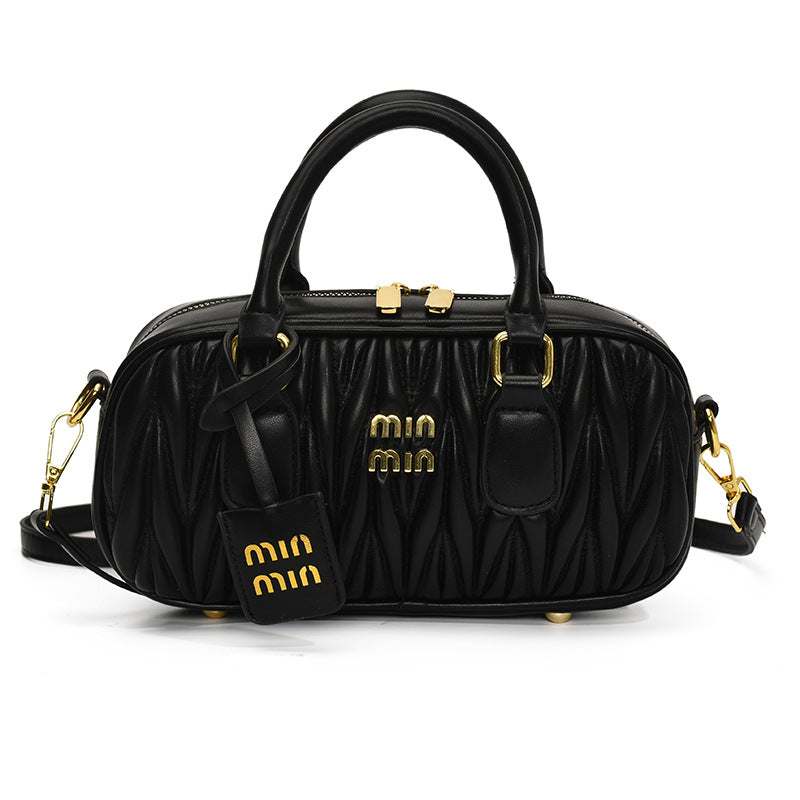 Pleated Bowling Bag Women's Crossbody Shoulder Handbag