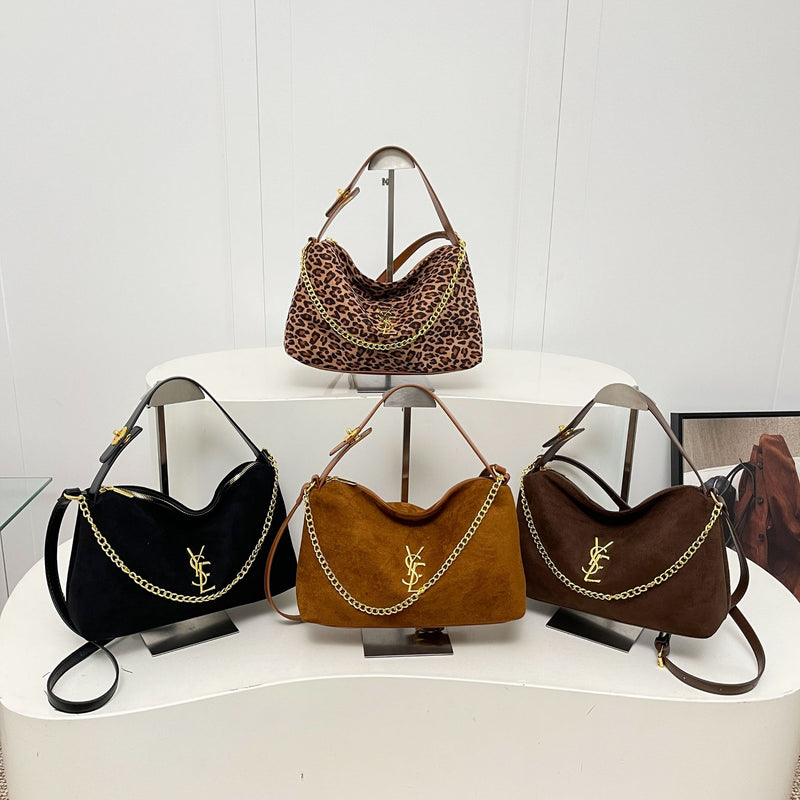 Leopard Print Suede Shoulder Bag Large Capacity Handbag