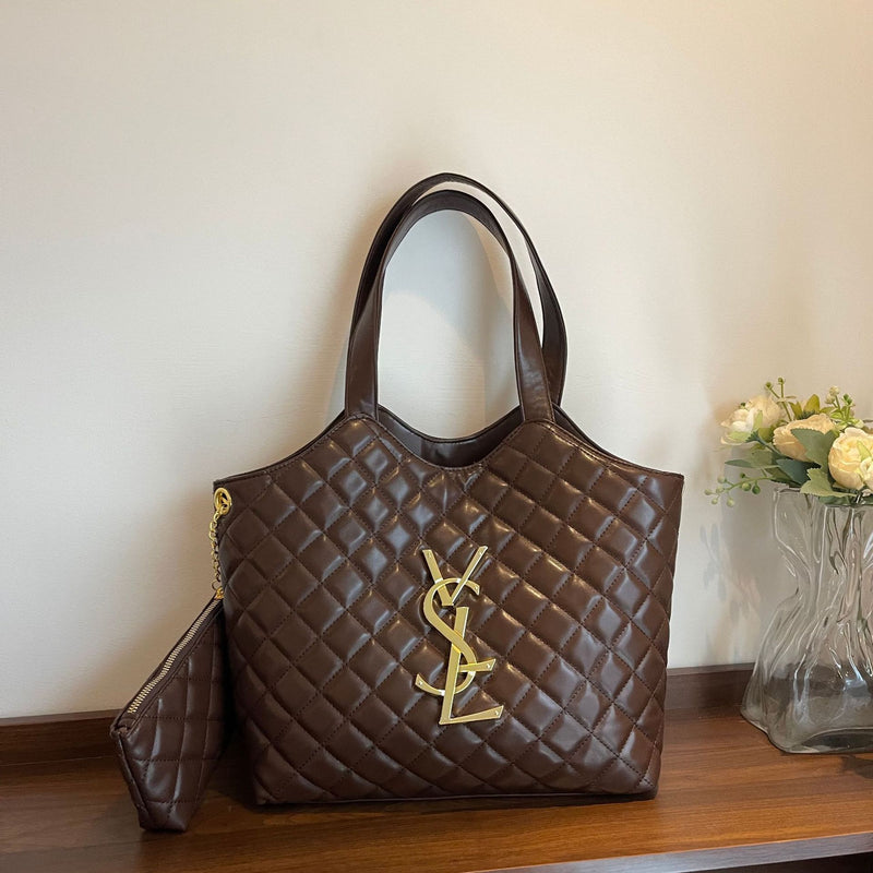 Light Luxury Retro Diamond Tote Handbag for Women Large Capacity