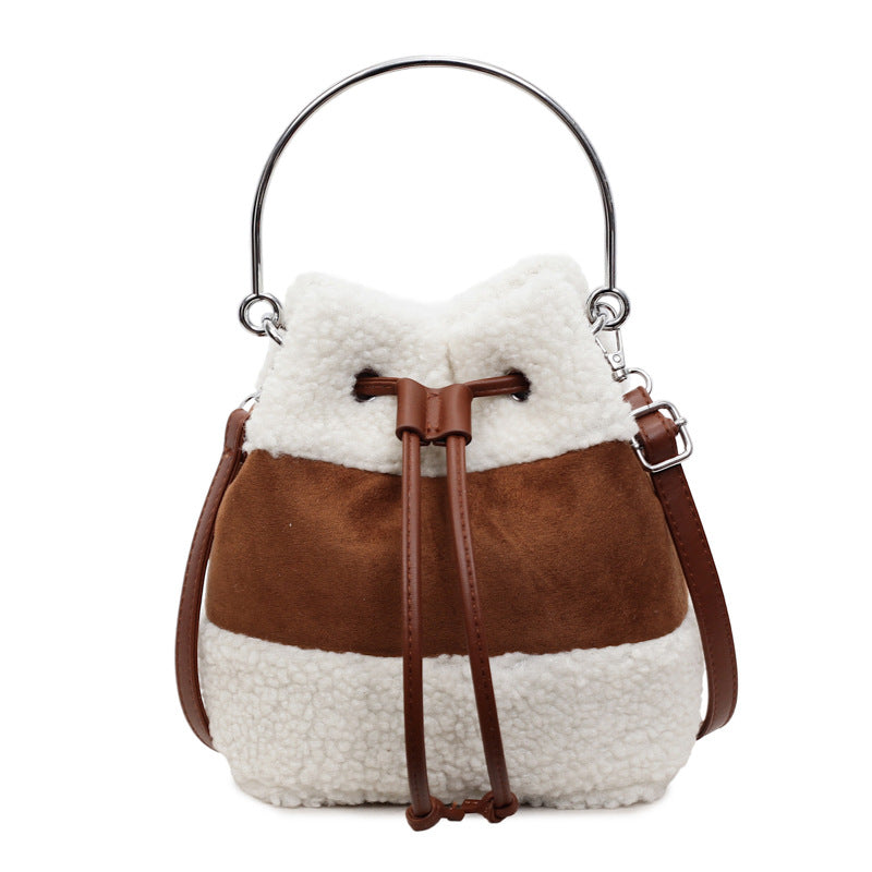 Versatile Plush Bucket Bag with Pumping Belt Handbag