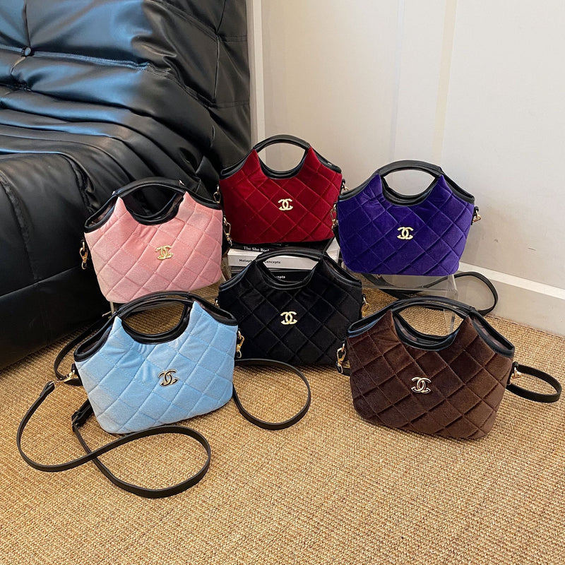 Light Luxury Wool Shoulder Basket Messenger Bucket Bag
