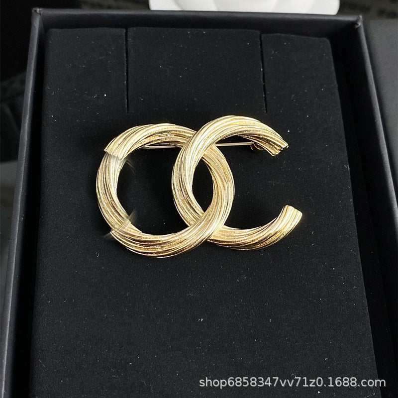 Double C Diamond Brooch Pearl Pin Luxury Women's Jewelry Gift