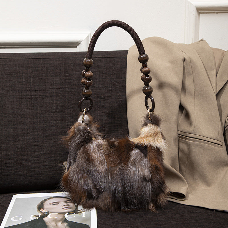 Contrasting Color Plush Shoulder Bag - Large Capacity Casual Fashion
