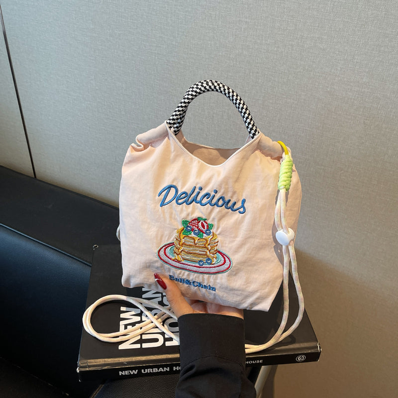 Ese Ball Chain Eco Shopping Tote Bag Cake Embroidered Nylon Messenger Bag