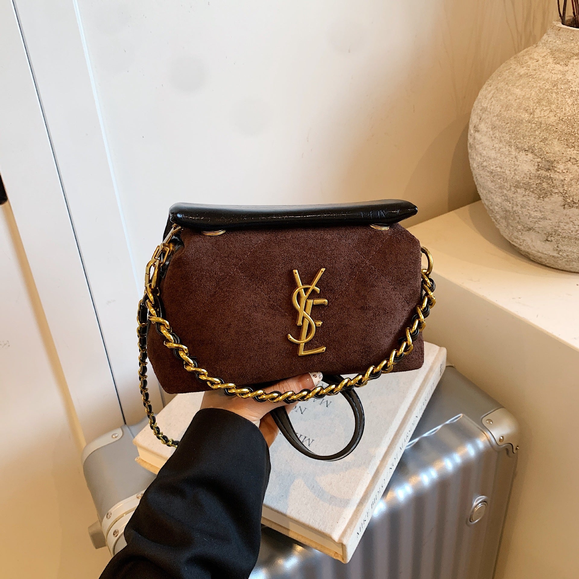 Luxury Suede Chain Shoulder Bag Small Square Crossbody