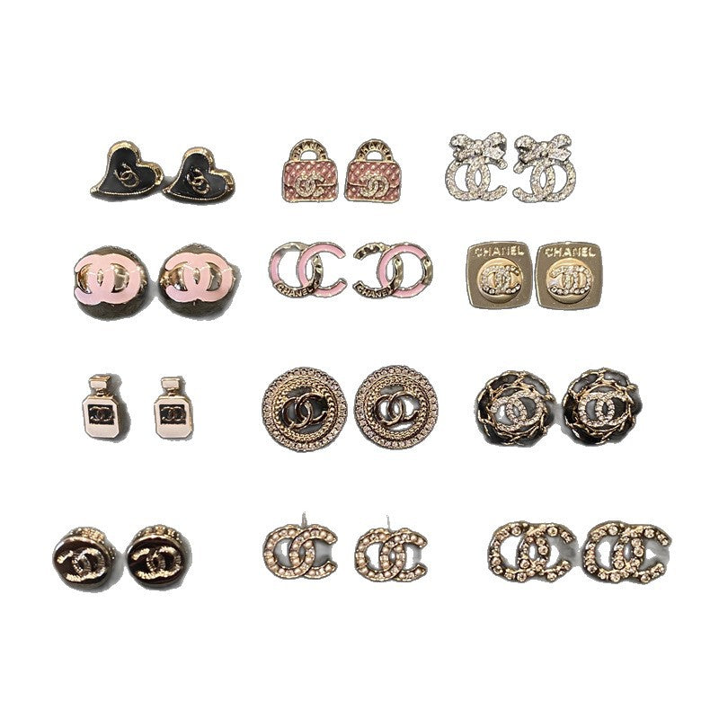 Star Double C Diamond Stud Earrings - Celebrity Style Antique Design