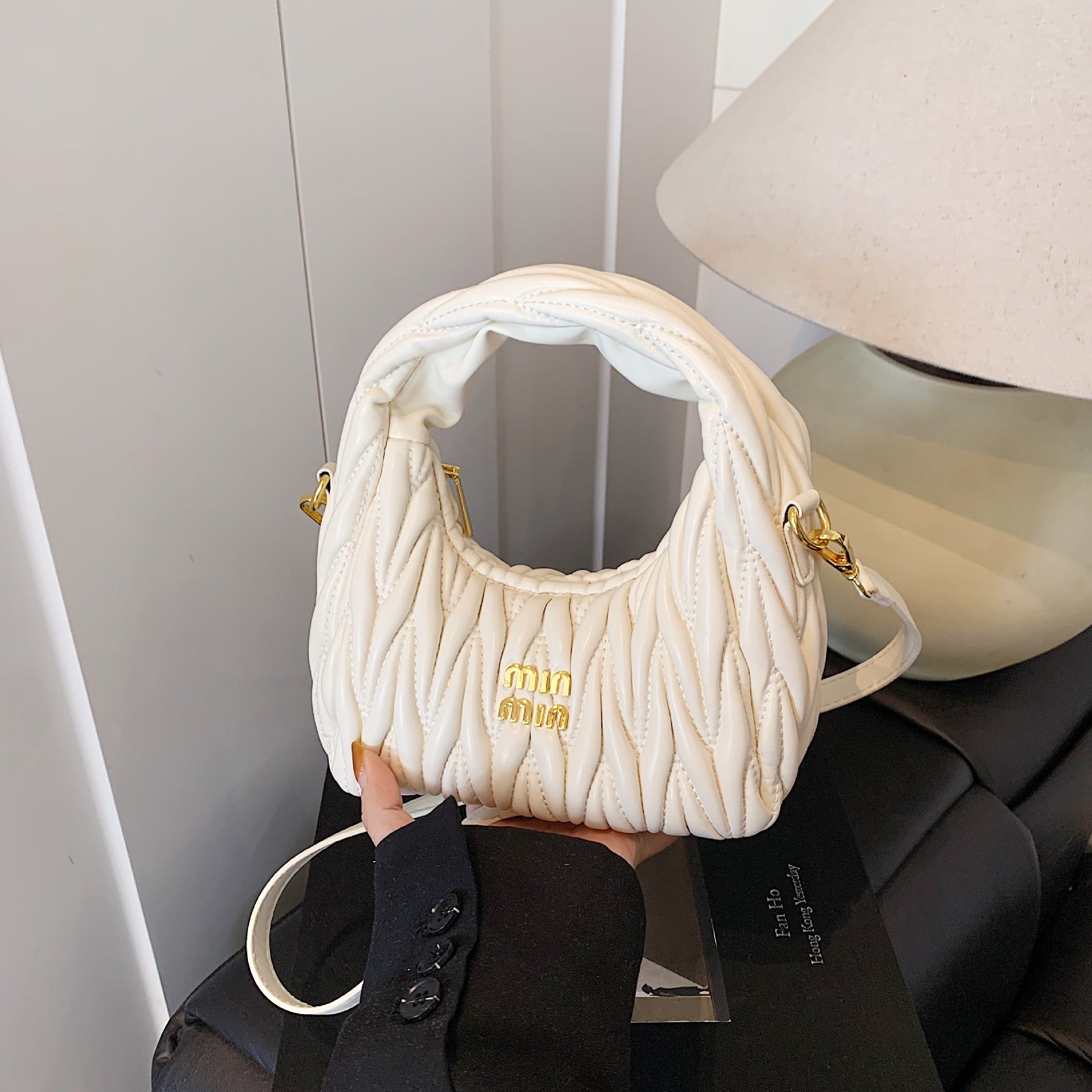 Pleated Miu Crescent Bag Luxury Versatile Women Handbag